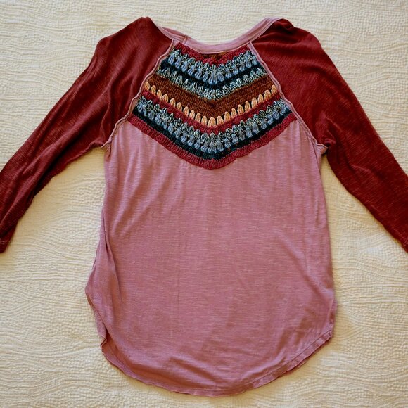 We The Free Pink Spring Bound Multicolored Crochet Baseball Tee Shirt Small - Picture 2 of 5